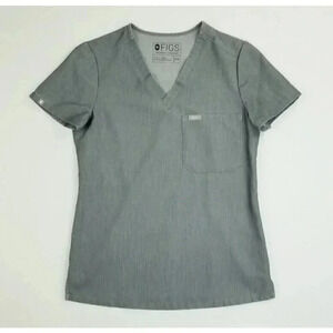 Figs Size XXS Technical Collection Womens Charcoal Gray V Neck Pocket Logo Scrub